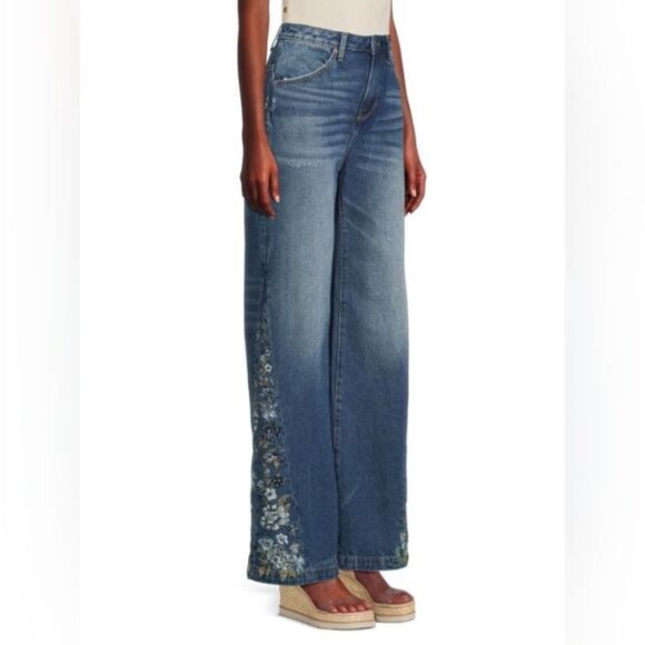 NWT Driftwood Cameron Chloe Bluebell Jeans Size 27 Wide Leg‎ Embroidered Denim - Picture 9 of 9